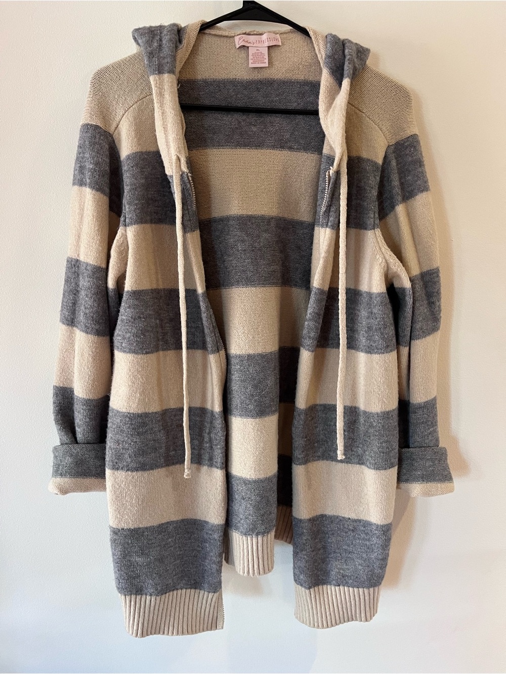 Expressions Striped Hooded Cardigan - Cream & Gray